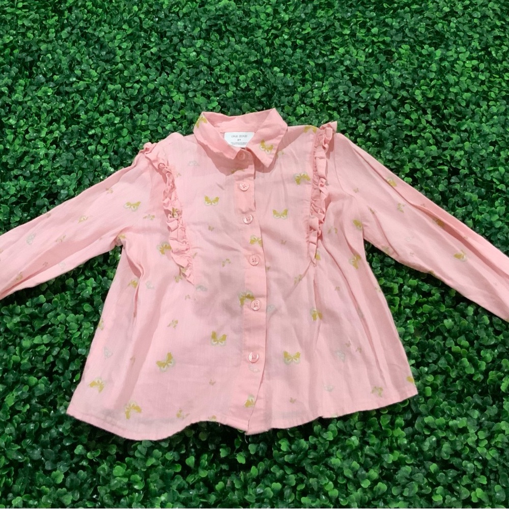 Okie Dokie Pink Butterfly Button Down Shirt